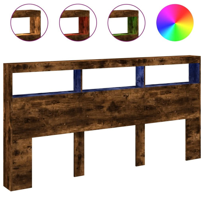 Tăblie de pat cu dulap și LED, stejar fumuriu, 200x17x102 cm - WALTI WALTI