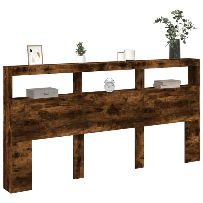 Tăblie de pat cu dulap și LED, stejar fumuriu, 200x17x102 cm - WALTI WALTI