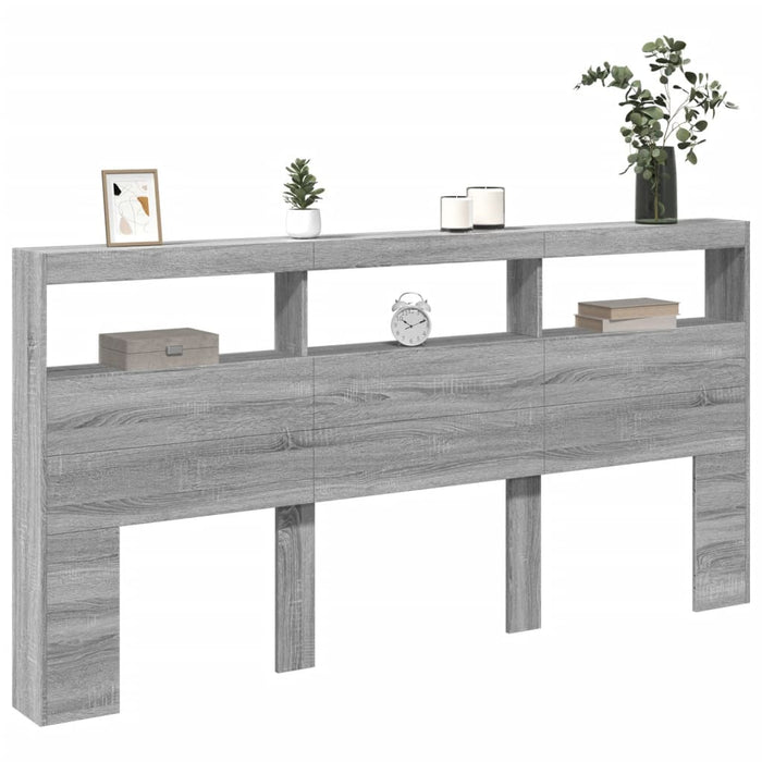 Tăblie de pat cu dulap și LED, gri sonoma, 200x17x102 cm - WALTI WALTI