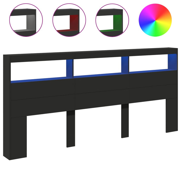 Tăblie cu dulap și LED, negru, 220x17x102 cm - WALTI WALTI