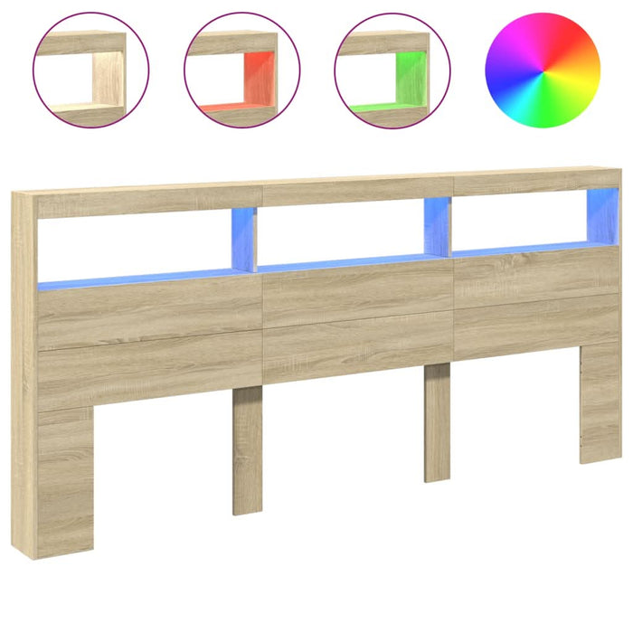 Tăblie de pat cu dulap și LED, stejar sonoma, 220x17x102 cm - WALTI WALTI
