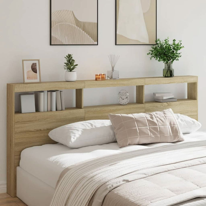 Tăblie de pat cu dulap și LED, stejar sonoma, 220x17x102 cm - WALTI WALTI