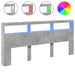 Tăblie de pat cu dulap și LED, gri beton, 220x17x102 cm - WALTI WALTI