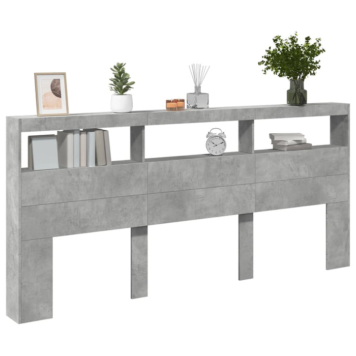 Tăblie de pat cu dulap și LED, gri beton, 220x17x102 cm - WALTI WALTI