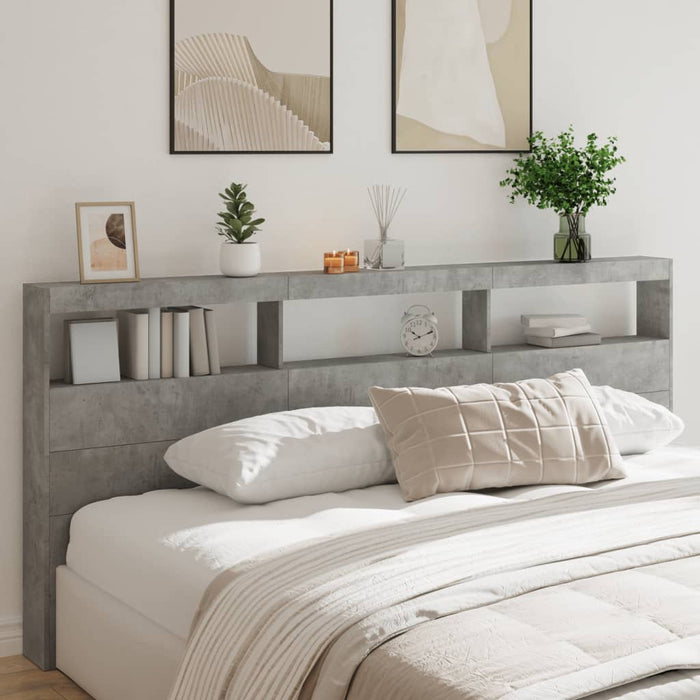 Tăblie de pat cu dulap și LED, gri beton, 220x17x102 cm - WALTI WALTI