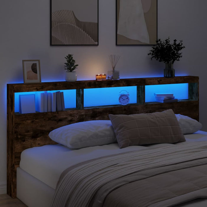 Tăblie de pat cu dulap și LED, stejar fumuriu, 220x17x102 cm - WALTI WALTI