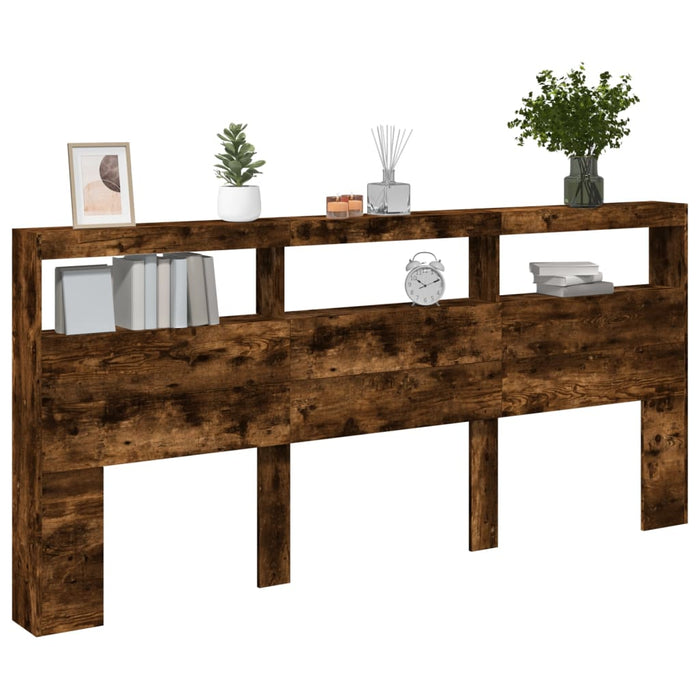 Tăblie de pat cu dulap și LED, stejar fumuriu, 220x17x102 cm - WALTI WALTI