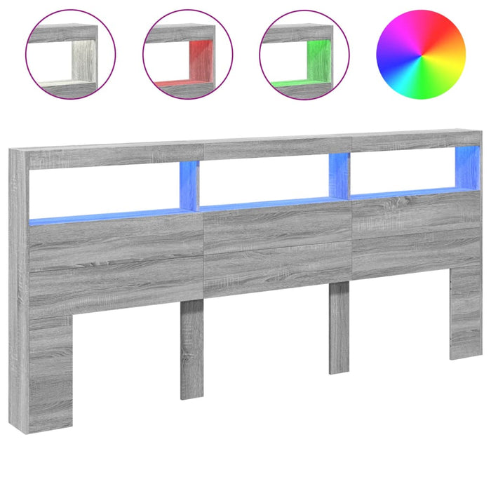 Tăblie de pat cu dulap și LED, gri sonoma, 220x17x102 cm - WALTI WALTI