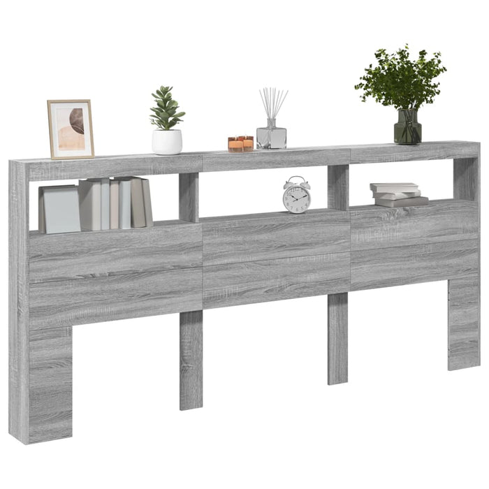 Tăblie de pat cu dulap și LED, gri sonoma, 220x17x102 cm - WALTI WALTI