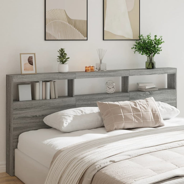 Tăblie de pat cu dulap și LED, gri sonoma, 220x17x102 cm - WALTI WALTI