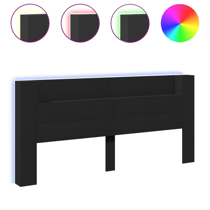 Tăblie cu dulap și LED, negru, 220x16,5x103,5 cm - WALTI WALTI