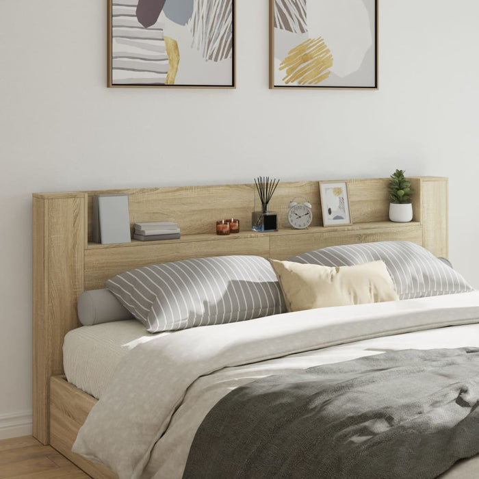 Tăblie de pat cu dulap și LED, stejar sonoma, 220x16,5x103,5 cm - WALTI WALTI