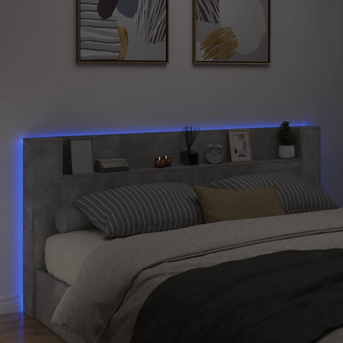 Tăblie de pat cu dulap și LED, gri beton, 220x16,5x103,5 cm - WALTI WALTI