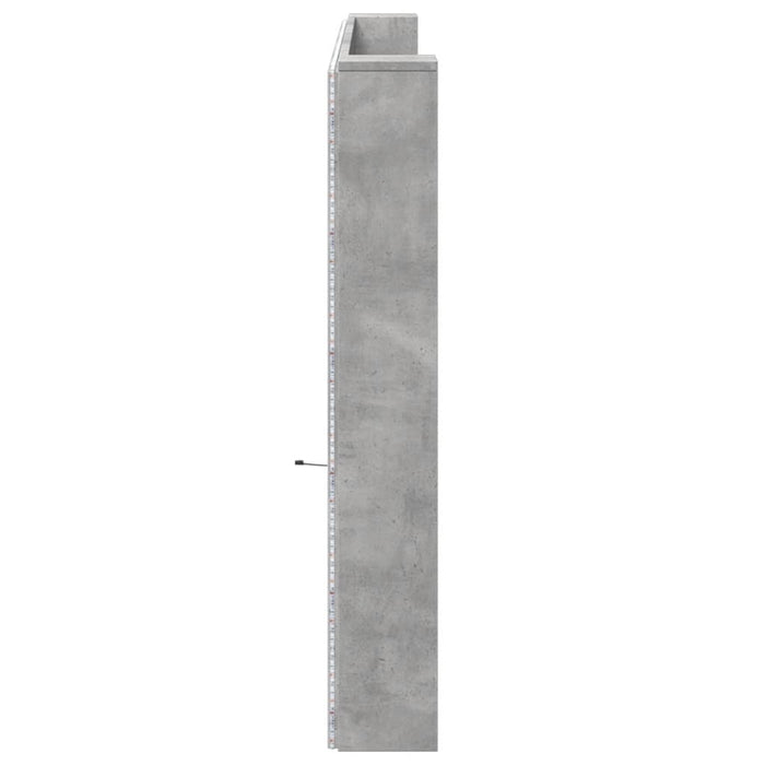 Tăblie de pat cu dulap și LED, gri beton, 220x16,5x103,5 cm - WALTI WALTI