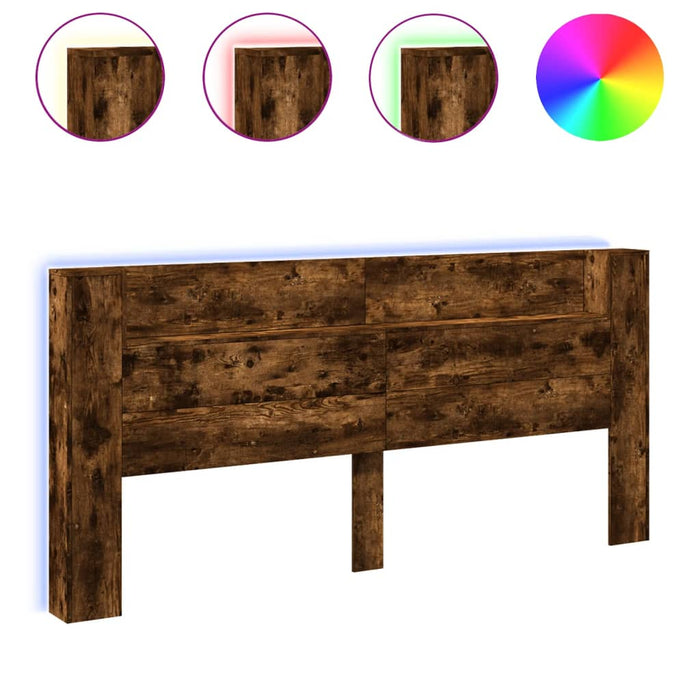 Tăblie de pat cu dulap și LED, stejar fumuriu, 220x16,5x103,5cm - WALTI WALTI