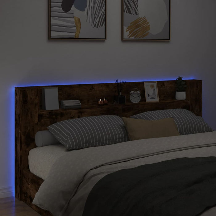Tăblie de pat cu dulap și LED, stejar fumuriu, 220x16,5x103,5cm - WALTI WALTI