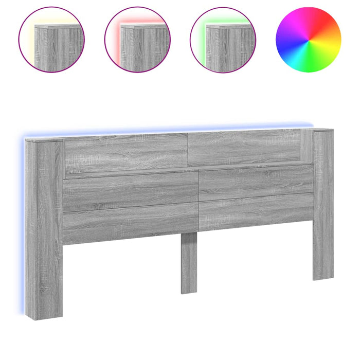 Tăblie de pat cu dulap și LED, gri sonoma, 220x16,5x103,5 cm - WALTI WALTI