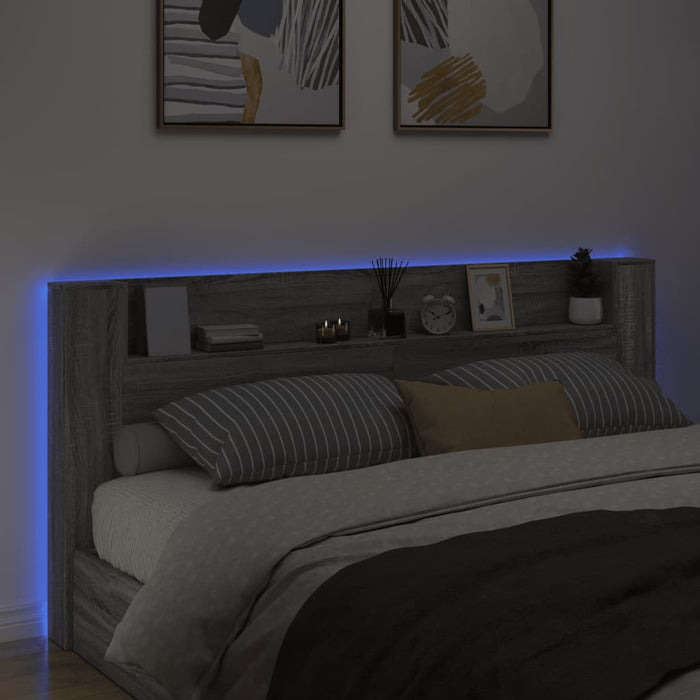Tăblie de pat cu dulap și LED, gri sonoma, 220x16,5x103,5 cm - WALTI WALTI