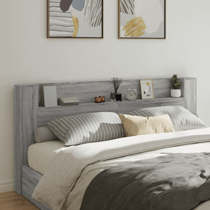 Tăblie de pat cu dulap și LED, gri sonoma, 220x16,5x103,5 cm - WALTI WALTI
