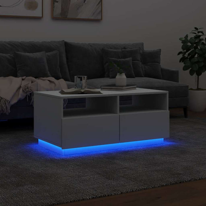 Măsuță de cafea cu lumini LED, alb, 90x49x40 cm - WALTI WALTI