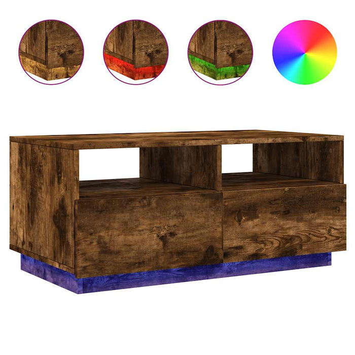 Măsuță de cafea cu lumini LED, stejar fumuriu, 90x49x40 cm - WALTI WALTI
