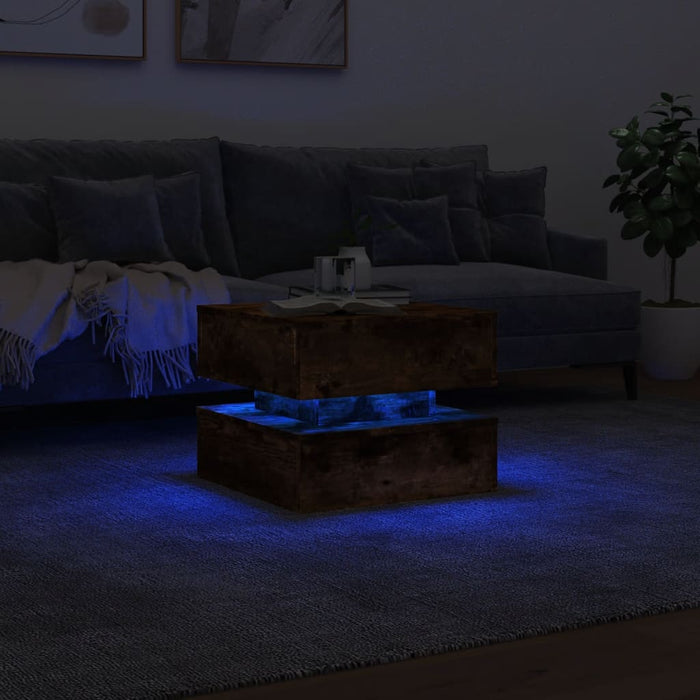 Măsuță de cafea cu lumini LED, stejar fumuriu, 50x50x40 cm - WALTI WALTI