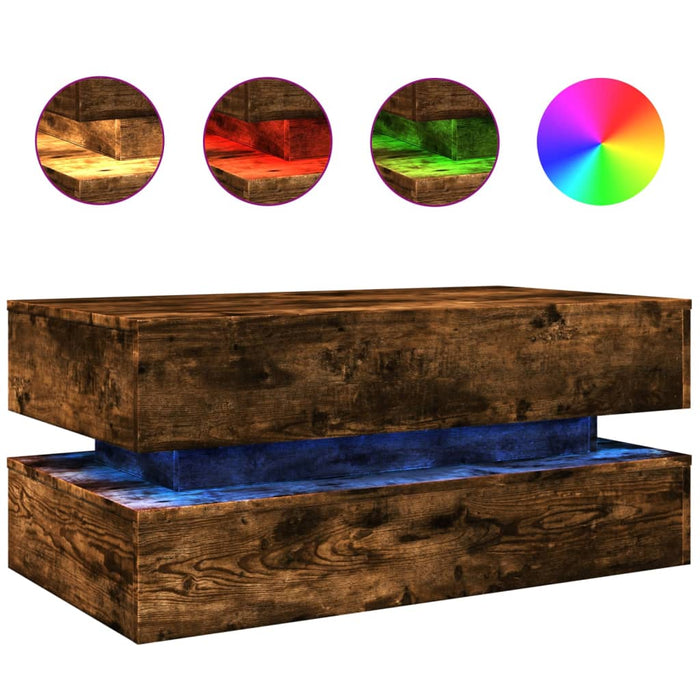 Măsuță de cafea cu lumini LED, stejar afumat, 90x50x40 cm WALTI