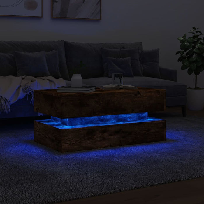 Măsuță de cafea cu lumini LED, stejar afumat, 90x50x40 cm WALTI
