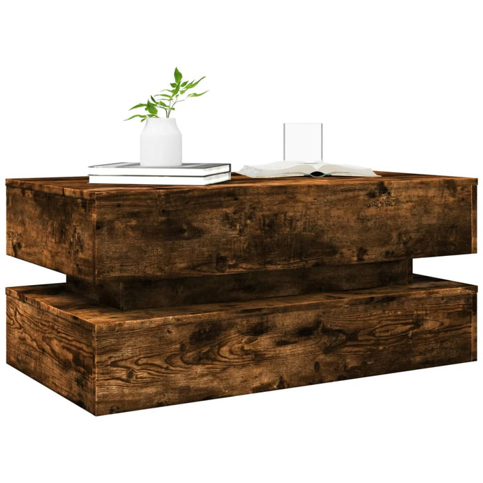 Măsuță de cafea cu lumini LED, stejar afumat, 90x50x40 cm WALTI