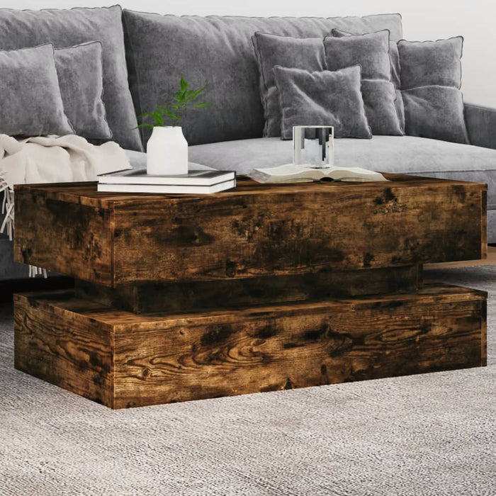 Măsuță de cafea cu lumini LED, stejar afumat, 90x50x40 cm WALTI