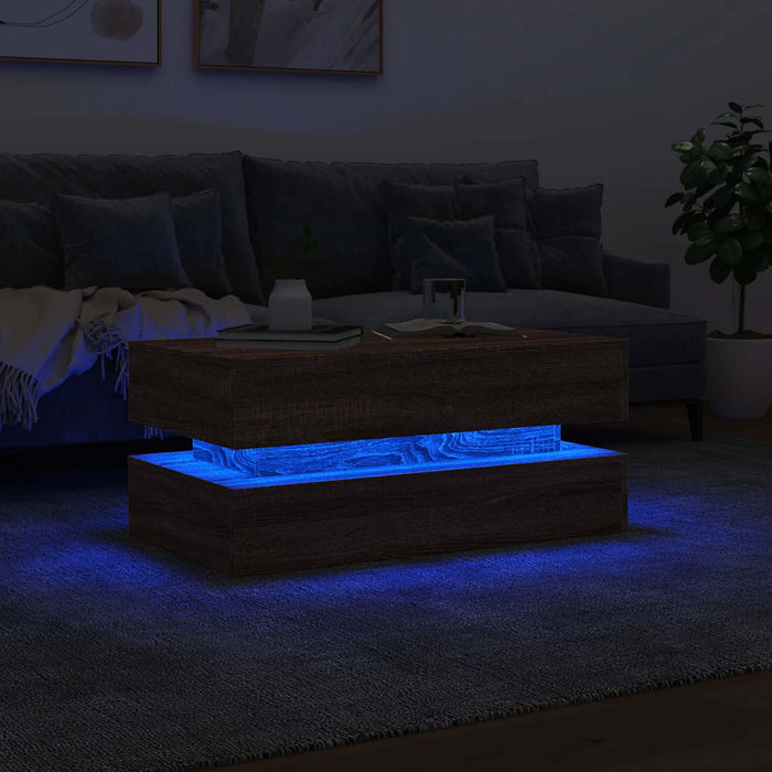Măsuță de cafea cu lumini LED, stejar maro, 90x50x40 cm WALTI