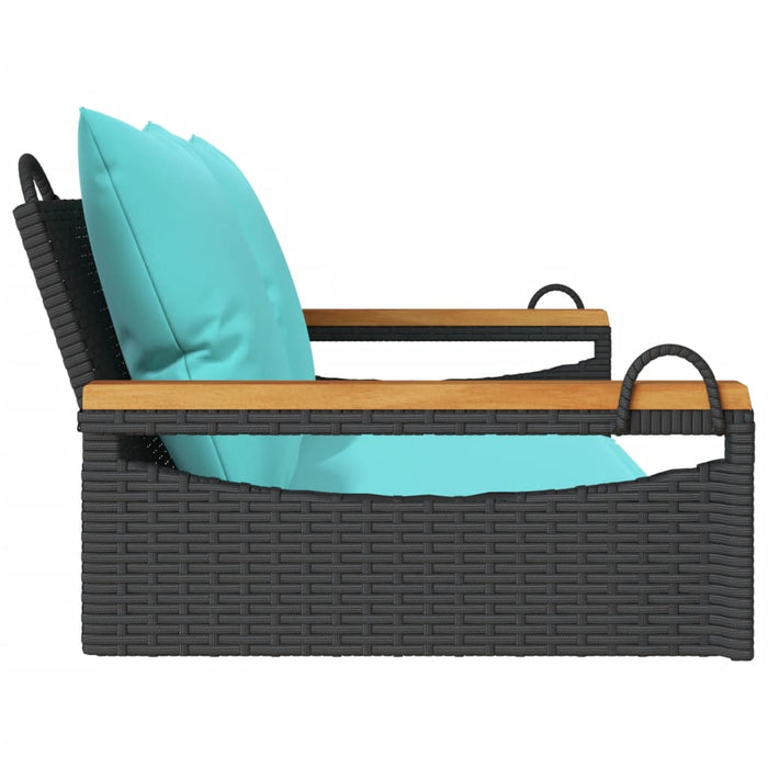 Bancă de balansoar cu perne, negru, 109x62x40 cm, poliratan - WALTI WALTI