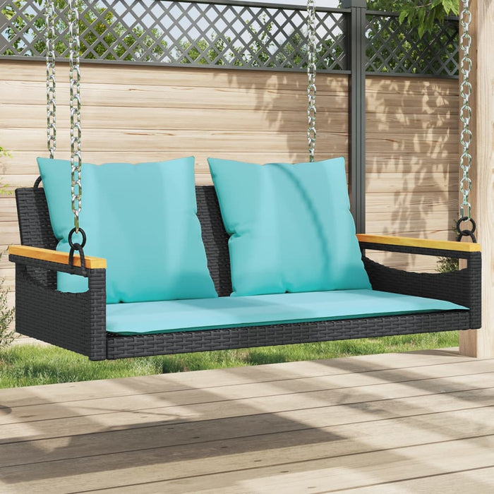 Bancă de balansoar cu perne, negru, 109x62x40 cm, poliratan - WALTI WALTI
