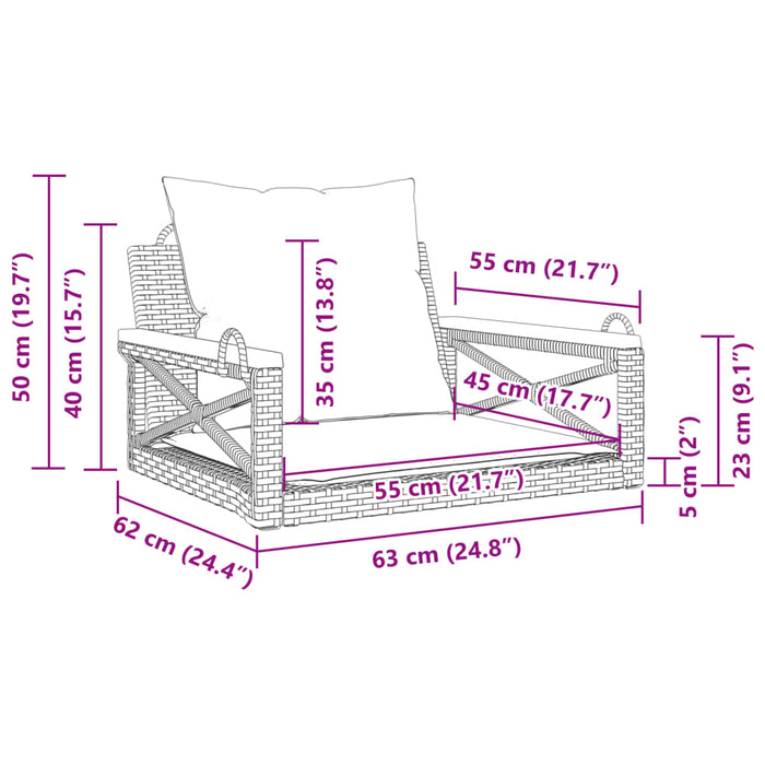 Bancă de balansoar cu perne, gri, 63x62x40 cm, poliratan - WALTI WALTI