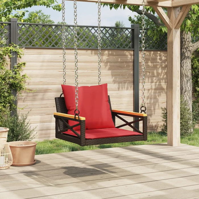 Bancă de balansoar cu perne, maro, 63x62x40 cm, poliratan - WALTI WALTI