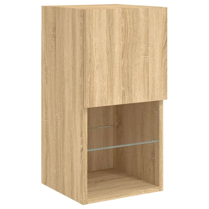 Comode TV de perete cu lumini LED, 4 piese, stejar sonoma - WALTI WALTI