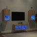 Comode TV de perete cu lumini LED, 4 piese, stejar sonoma - WALTI WALTI