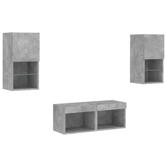 Comode TV de perete cu lumini LED, 4 piese, gri beton - WALTI WALTI