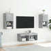 Comode TV de perete cu lumini LED, 4 piese, gri beton - WALTI WALTI