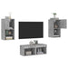 Comode TV de perete cu lumini LED, 4 piese, gri beton - WALTI WALTI