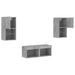 Comode TV de perete cu lumini LED, 4 piese, gri beton - WALTI WALTI