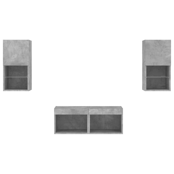 Comode TV de perete cu lumini LED, 4 piese, gri beton - WALTI WALTI
