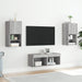 Comode TV de perete cu lumini LED, 4 piese, gri sonoma - WALTI WALTI