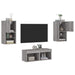 Comode TV de perete cu lumini LED, 4 piese, gri sonoma - WALTI WALTI
