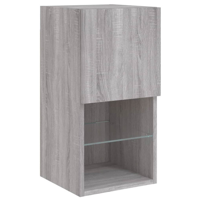 Comode TV de perete cu lumini LED, 4 piese, gri sonoma - WALTI WALTI