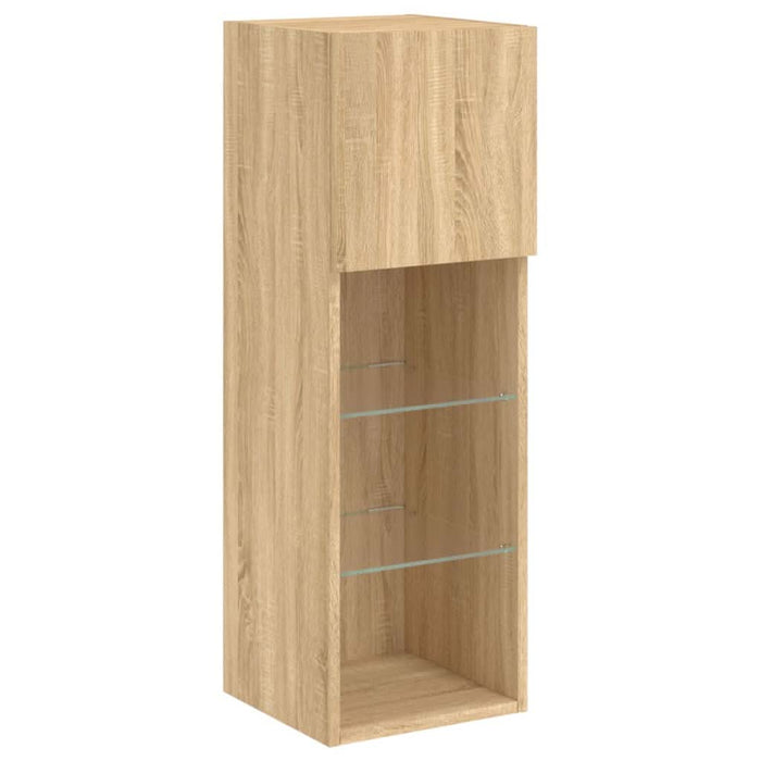 Comode TV de perete cu lumini LED, 4 piese, stejar sonoma - WALTI WALTI