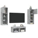 Comode TV de perete cu lumini LED, 4 piese, gri beton - WALTI WALTI