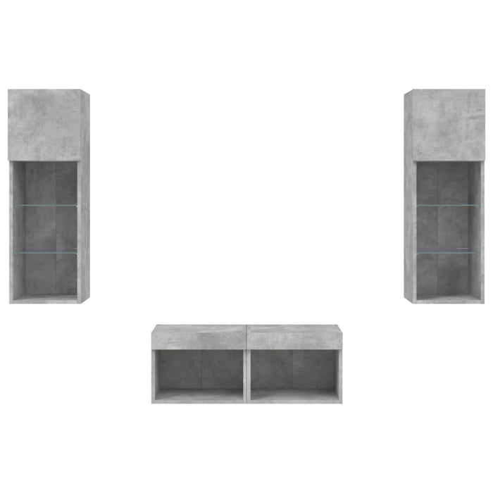 Comode TV de perete cu lumini LED, 4 piese, gri beton - WALTI WALTI