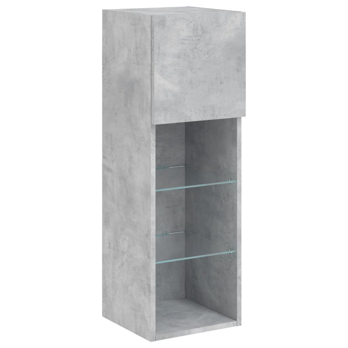 Comode TV de perete cu lumini LED, 4 piese, gri beton - WALTI WALTI