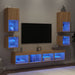 Unități de perete TV cu LED-uri, 8 piese, stejar sonoma, lemn - WALTI WALTI